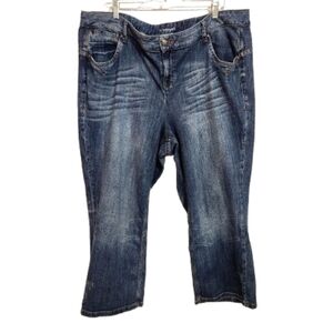 Lane Bryant Cropped Distressed Fly Front Straight Leg Baggy Capri Denim Jeans